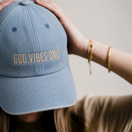 Cappellino in jeans God Vibes Only